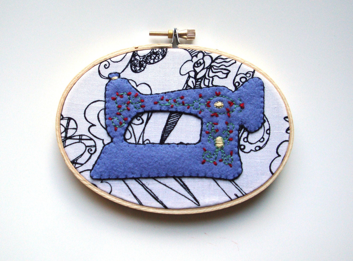 Sewing art room decor embroidery hoop art vintage sewing machine art quilting art