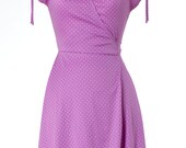 80s Vintage Dress Purple Polka Dot Wrap Dress Frederick's of Hollywood