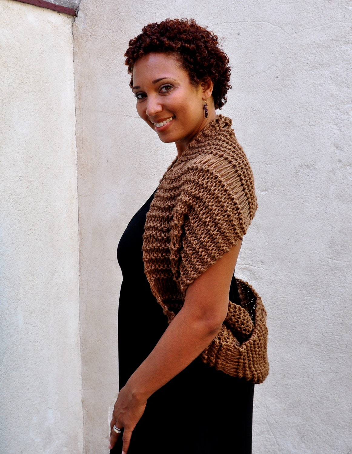 Oversized Knit Cowl, Chunky Cowl, Hand Knit Brown Circle Scarf - Caheez