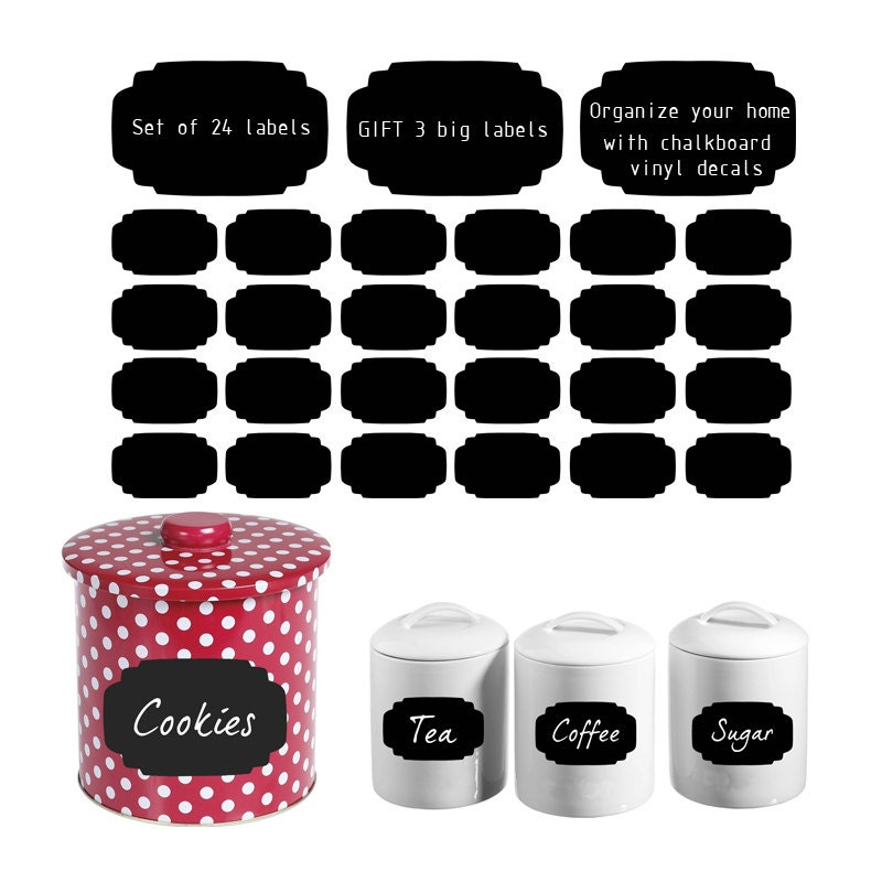 Chalkboard Labels Vinyl decals Set of 24 & Free 3 Big Labels To Organize Your Kitchen, Home,  Office Or Wedding- ID552