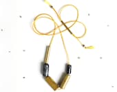 Honey Yellow & Grey Beaded Necklace / chunky mixed-media long statement necklace / porcelain beads, brass, mustard yellow cord