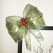 Gift Package Bows or Garland Bows - Christmas Gifts - Netted Green with Ruby Berries Cluster Stud - Matching Set of Four 5 Inch Present Bows
