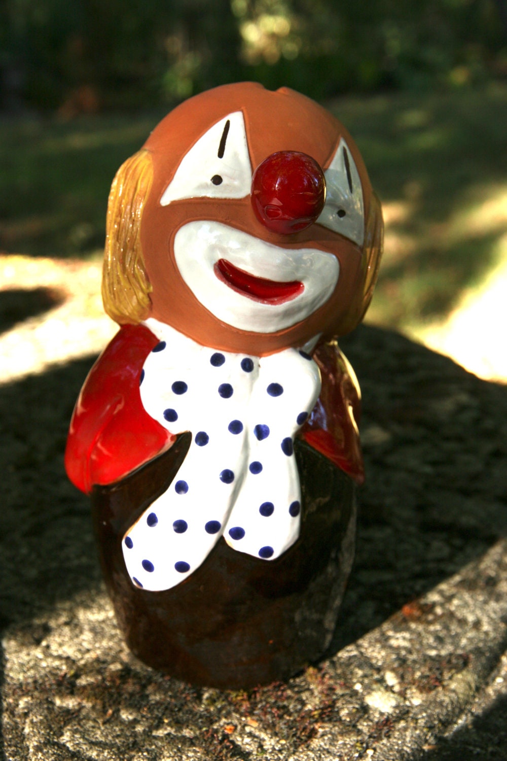 Clown Bank Made by in Spain By Fullar  Levante -  Mid Century Vintage Red Clay  Figurine, Numbered