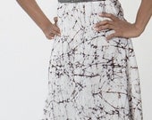 SALE Jewel-Trimmed V-neck A-line Dress in Abstract-Print Silk Charmeuse. Black & White. Party Dress