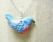 Bluebird Necklace - Bright Cheerful Bird Charm - 1.5" Hand Sculpted Pendant on 18" Silver Plated Chain
