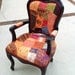 Patchwork French Accent Chair Upholstered in Red Coral Orange Blue Purple Pink Yellow Green Black White Gold by Heather Rudd Throne