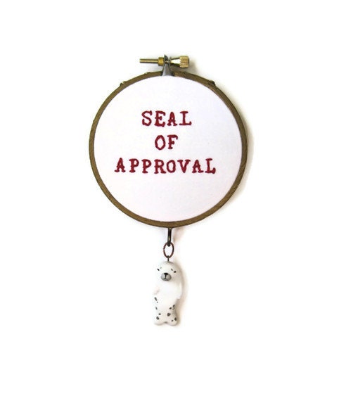 Seal of Approval Embroidery Hoop (with HandyMaiden) - Handpainted Miniature Seal Animal Empowerment Home Decor