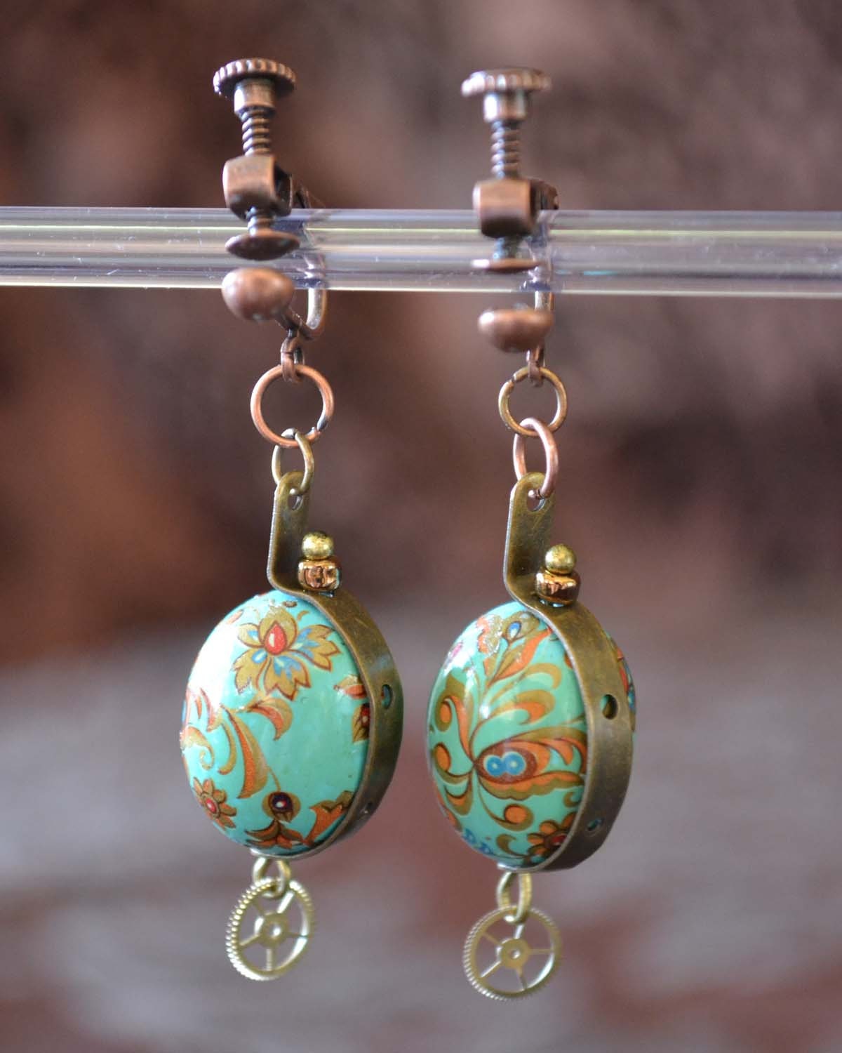 Artifice earrings - adjustable comfort fit clip on, decorated beads Steampunk/Neo Victorian