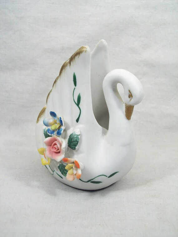 Vintage Ceramic Swan Bud Vase Planter by SnapshotsThroughTime