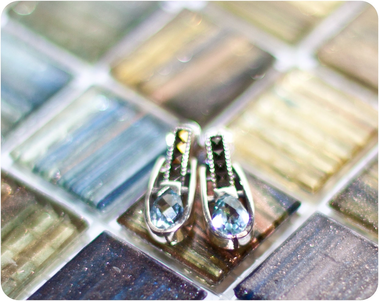 Vintage Silver, Marcasite and Blue Topaz Earrings. VJSE Group Team