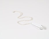 Clear Crystal Pendant Necklace w/ White Color Chain Spear Cut
