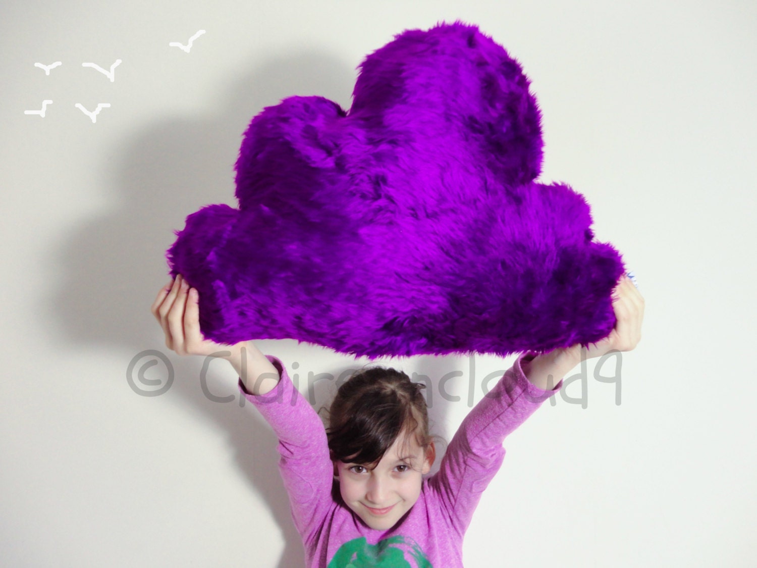 FLUFFY CLOUD Pillow Cushion PURPLE Faux Fur - Lovely Soft and Fluffy - Baby Nursery Kids Bedroom Home Decoration