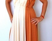 Vintage Dress - 1970s Grecian Goddess Bronze & Gold Maxi Dress