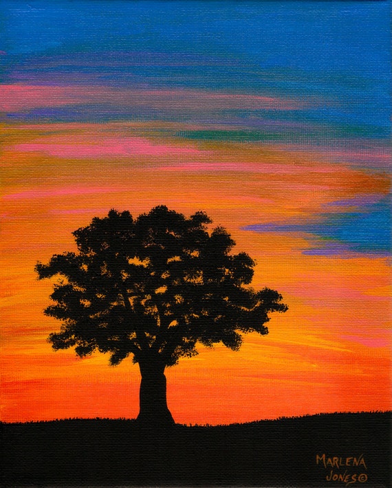 Items Similar To Oak Tree At Sunset X Original Acrylic Painting