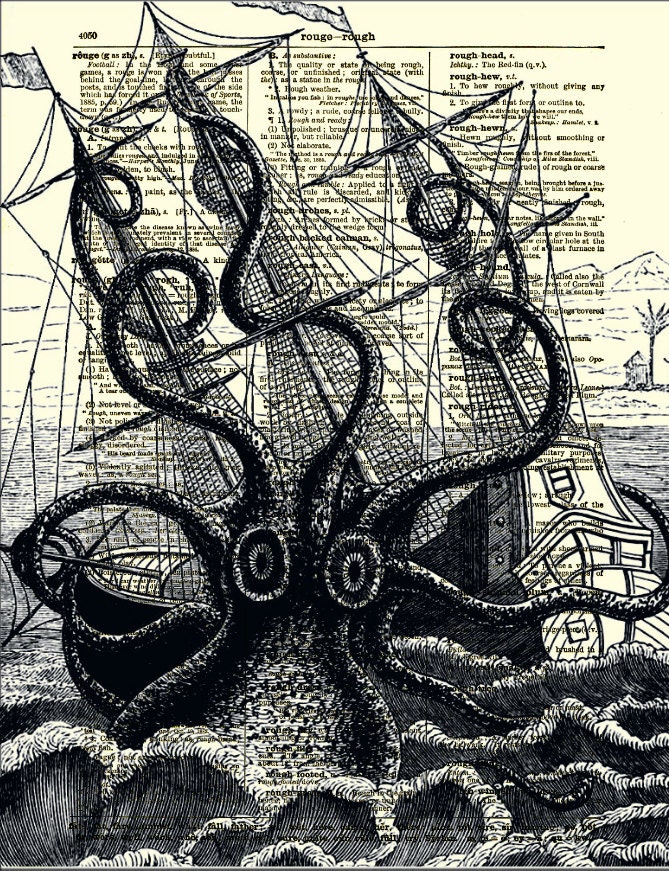 Kraken Octopus Print Dictionary Art Print by reimaginationprints