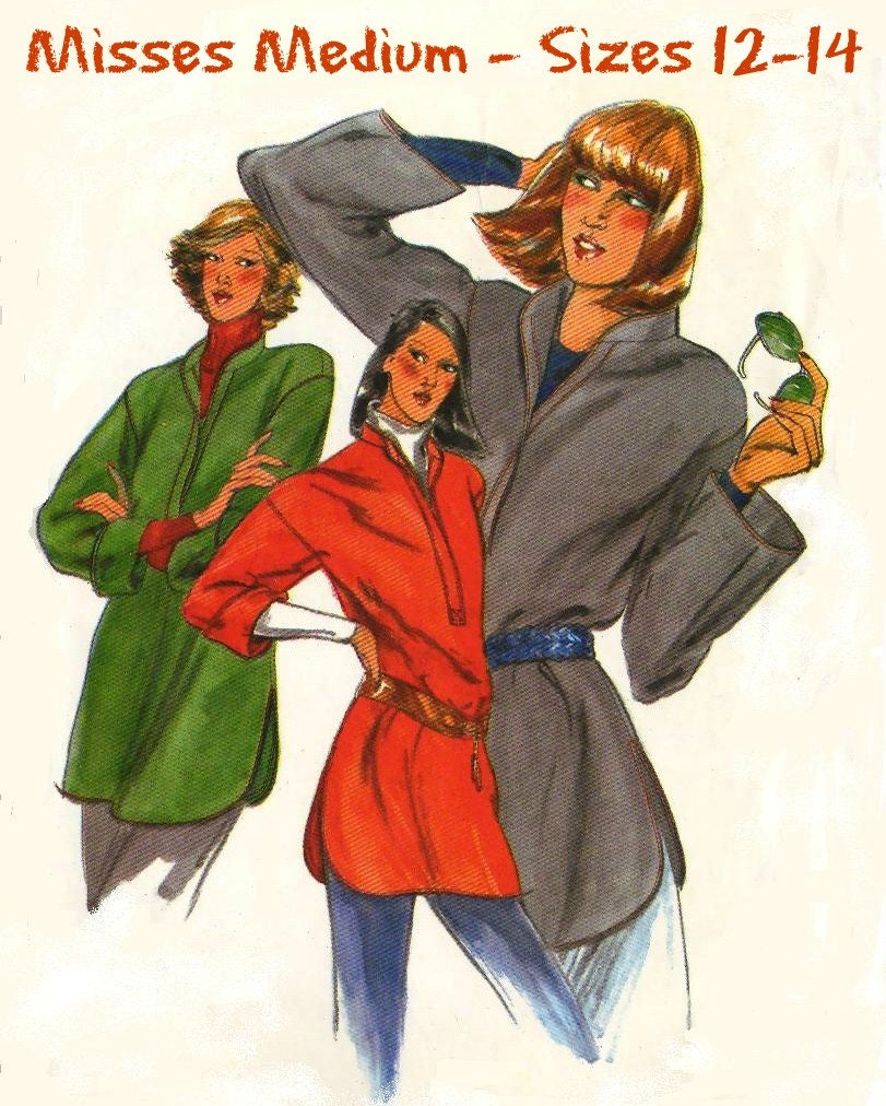 1990s  MISSES'S PULLOVER TOP with Band Collar - Butterick 6157 - Loose-fitting - For Flannel, Low Nap Fleece  -  Never Used