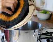 Bullseye Trivet - Potholder - Felted Wool - Charcoal and Mustard