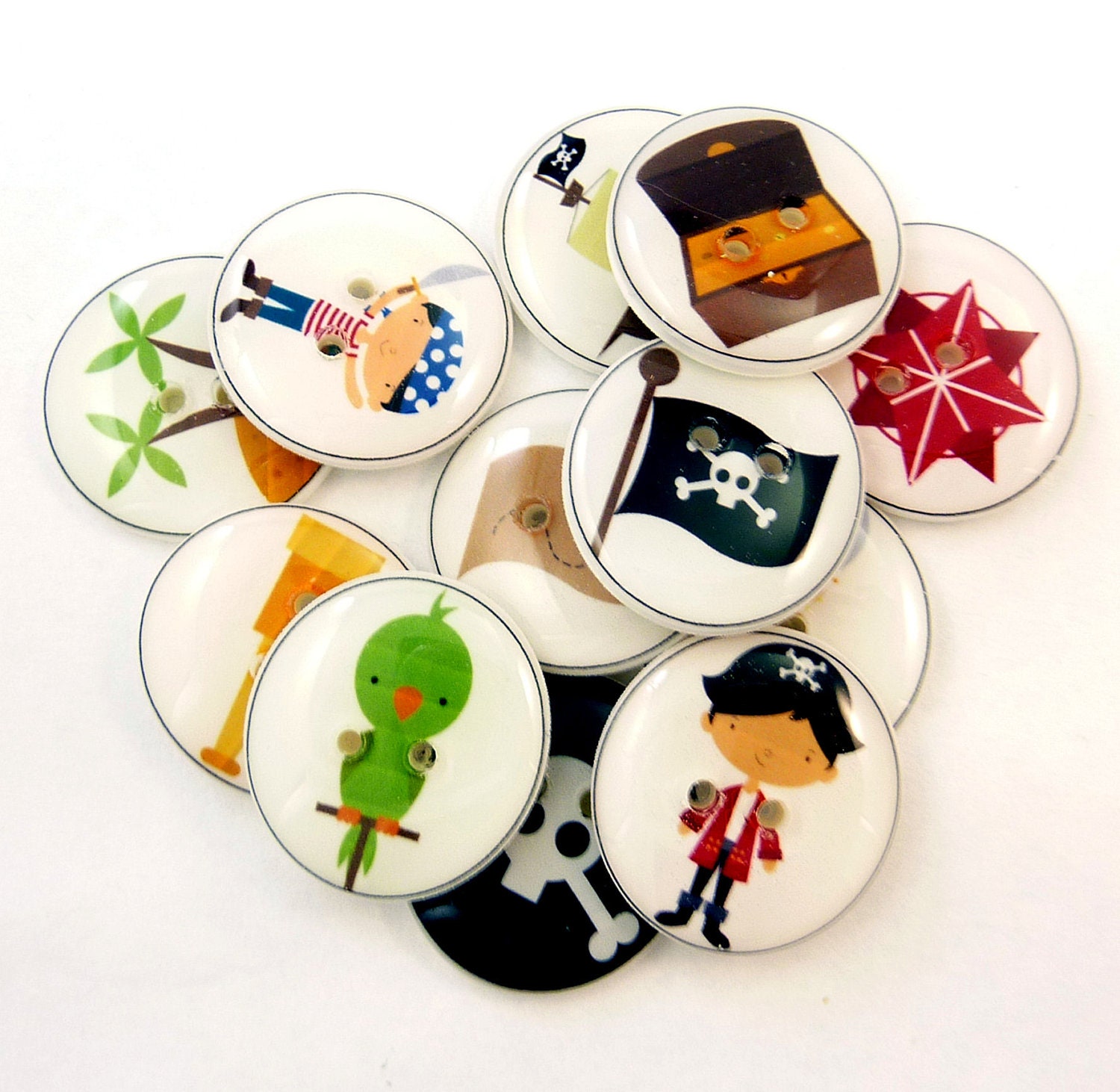 Pirate Buttons.  12 handmade Buttons.  Sewing Buttons.  Pirate themed Sewing Buttons.