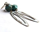 Blue Sky Jasper, Rustic White Brass Dangle -Patina Earrings - Boho Chic -Jewellery