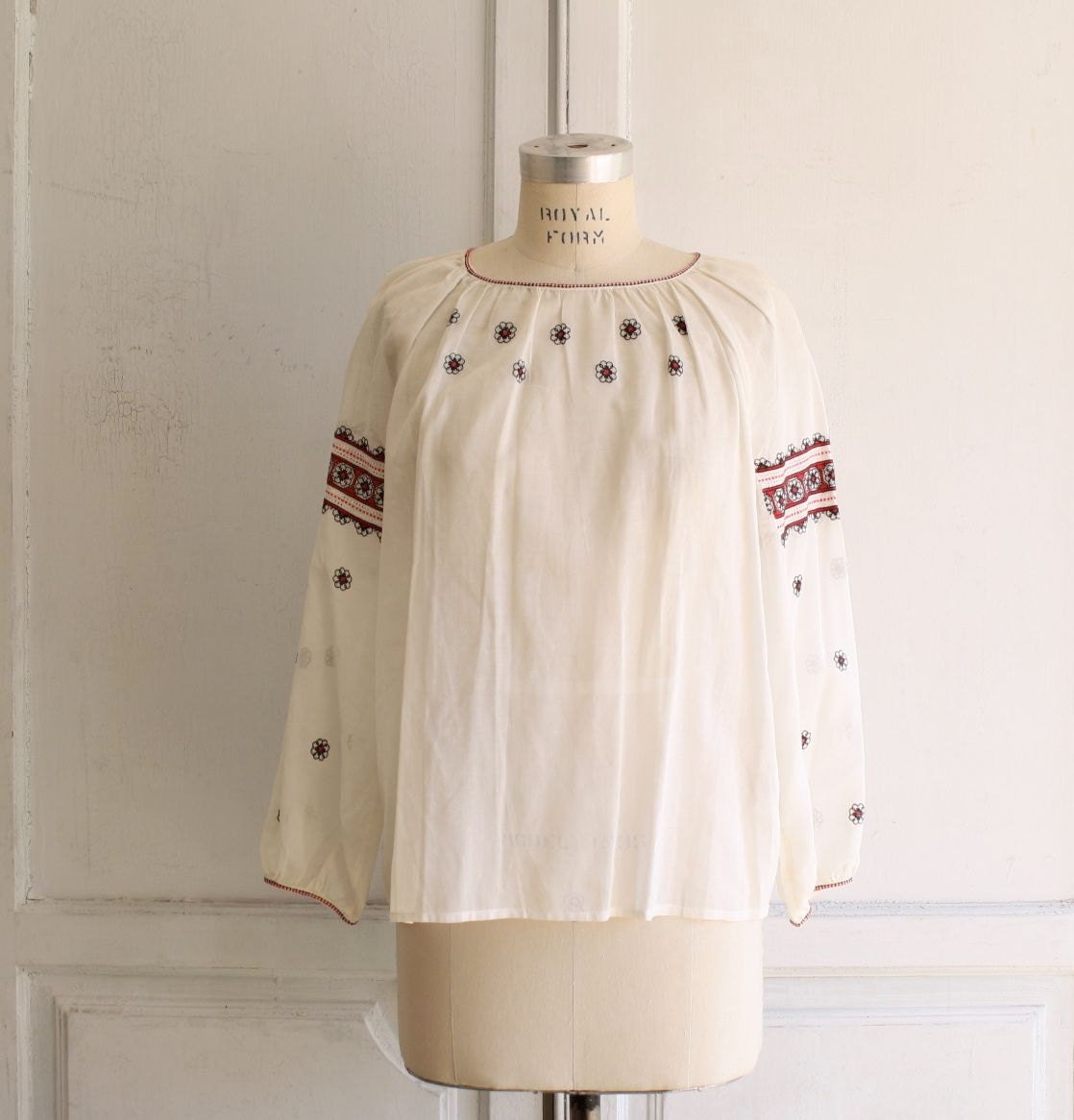 70s embroidered peasant blouse romanian . vintage deadstock