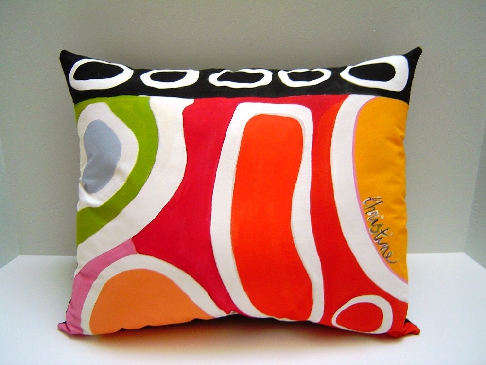 Color Me Abstract Pillow - 13X16 Hand Painted Modern Contemporary Bold Colors Home Accent - PAINTEDPILLOWS