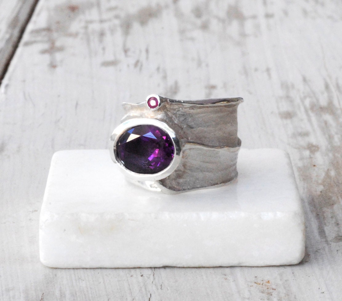 Ring - Amethyst and Ruby Sterling Silver Ring