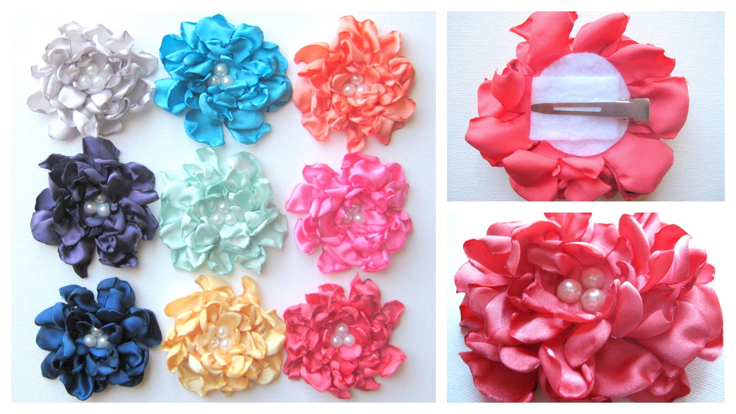 Satin Flower Hair Clip -  Color of Your Choice