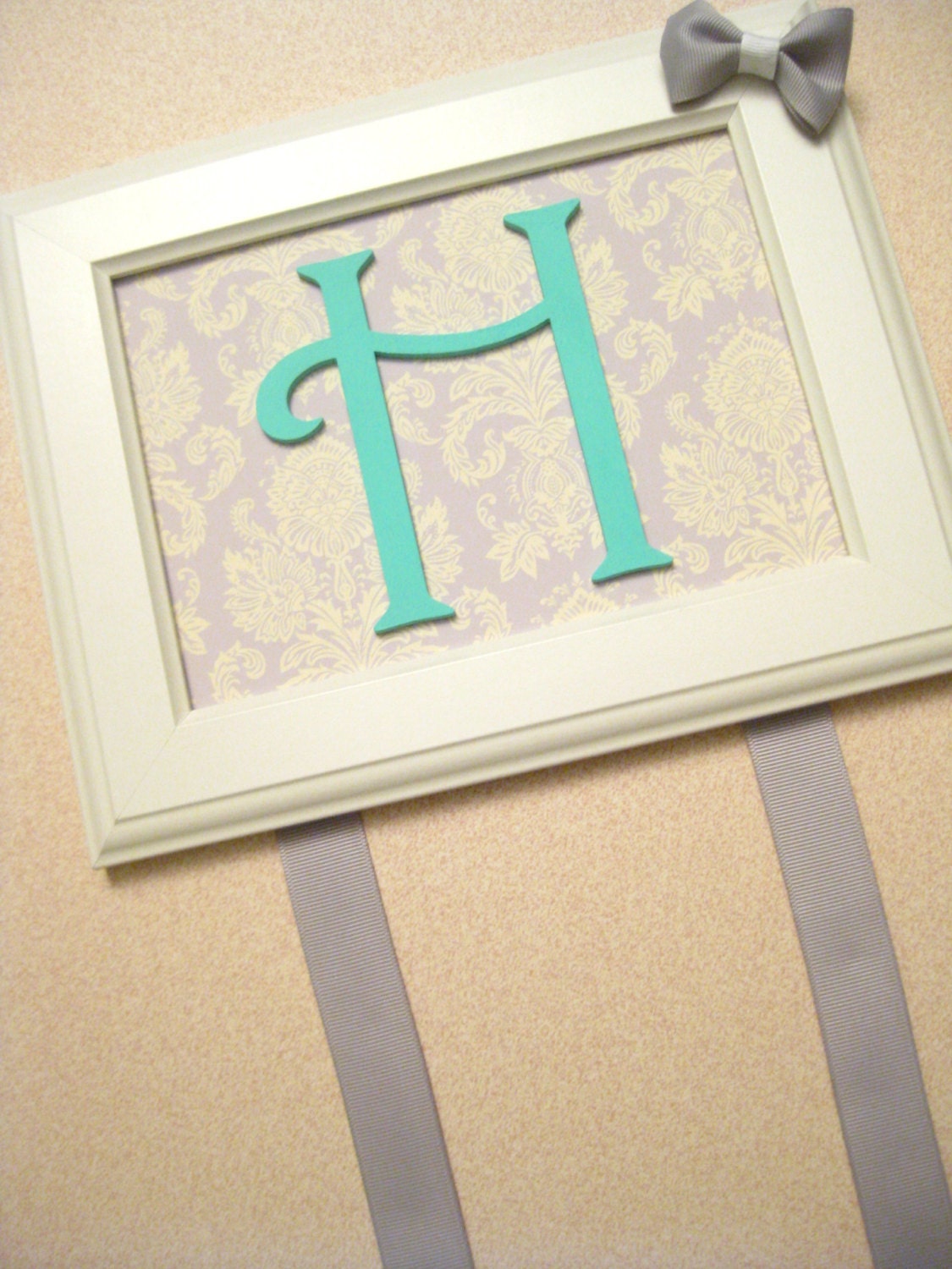Yellow and Gray Damask Bow Holder