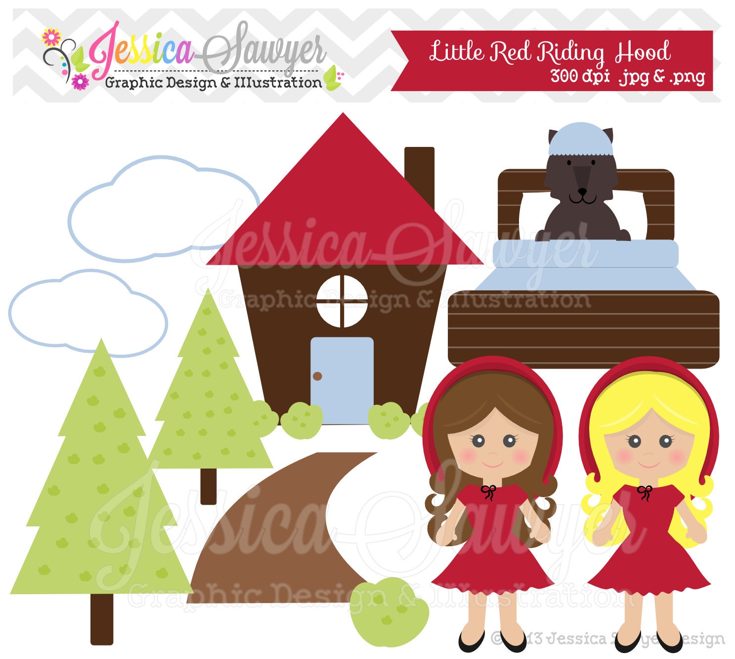CLEARANCE, red riding hood clipart, story book clip art, for invitations, graphic design, scrapbooking Il_570xn