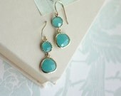 Mint Opal Framed Glass Drop and Mint Glass Drop French Dangle Earrings.  Modern Everyday. Wedding Bridal Bridesmaids Earrings