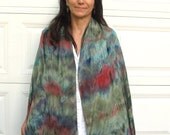 100% Silk Scarf,  Flat Silk Crepe, Extra wide, Long,Forrest Green Hand-Dyed