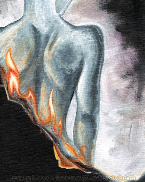 Fire Print, Nude Back Fine Art, Burning Paper, Female Back, Abstract Illustration, 8x10 Wall Art, Back Pain Picture, Fibromyalgia Artwork - rainbowofcrazy