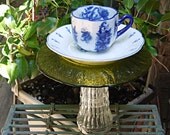 SALE- ORIENTAL Yard Art,Teacup Bird Feeder, Outdoor decor, Garden Totem, Garden Art, Blue Recycled Yard Art, Upcycled Garden