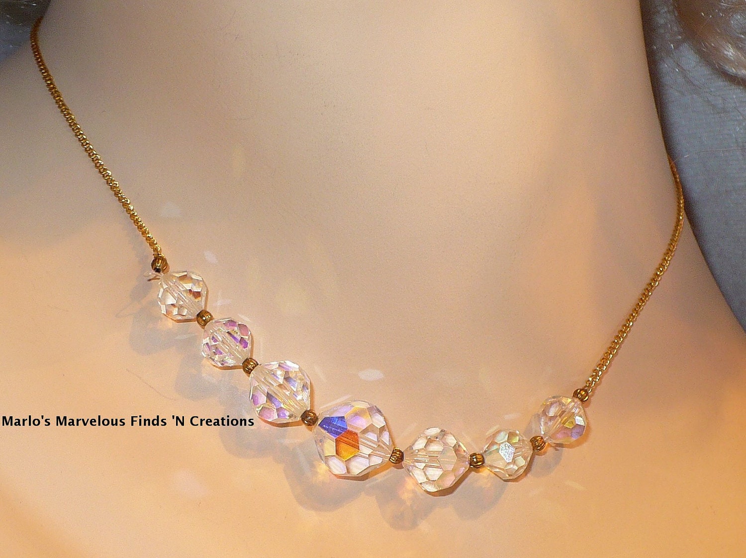 Vintage LAGUNA AB Crystal & Gold Chain Choker, Old New Stock