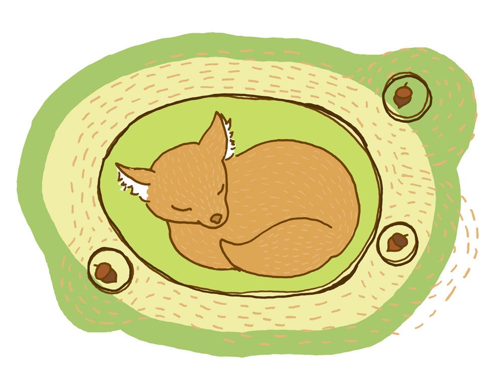 Little Fox in Hibernation Illustration Art Print