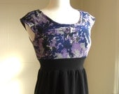 Womens Black and Blue Floral print Cotton Dress Empire Waist - Made to Order