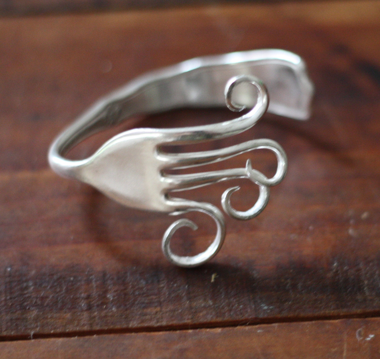 La Sirena - Antique Silverplate Siren Pattern Fork Bracelet