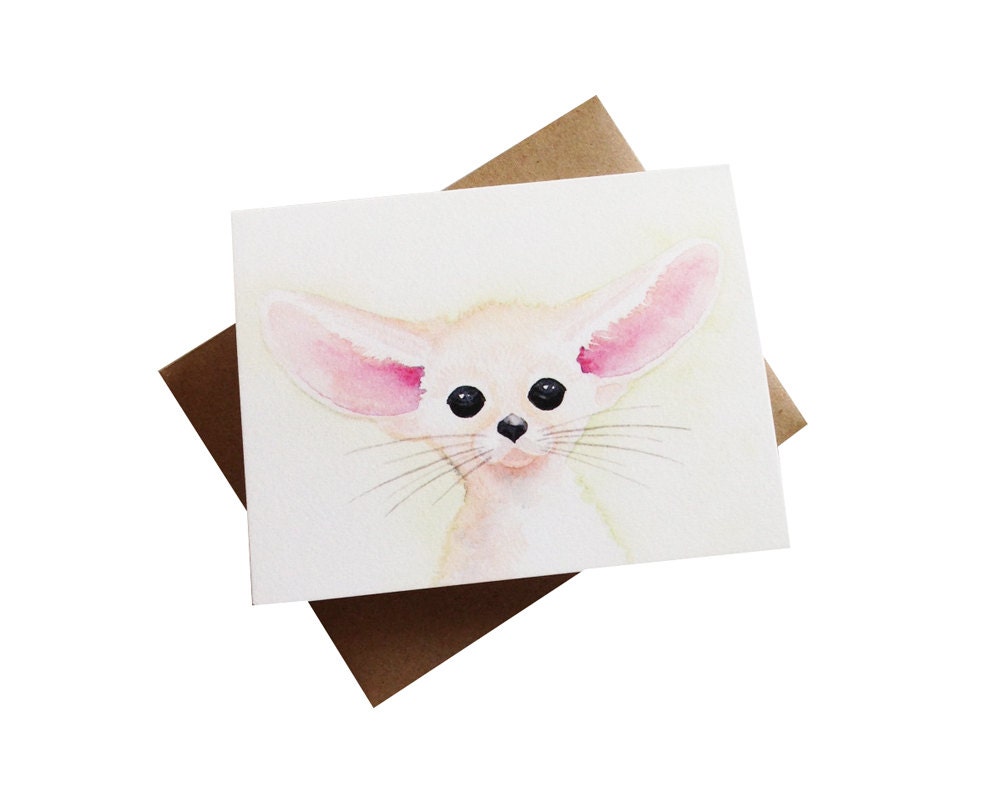 Baby Fennec Fox Pup - Watercolor Greeting Card