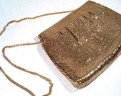 Sale /// Vintage WHITING and DAVIS PURSE / Gold Metal Mesh Evening Bag / Formal Handbag
