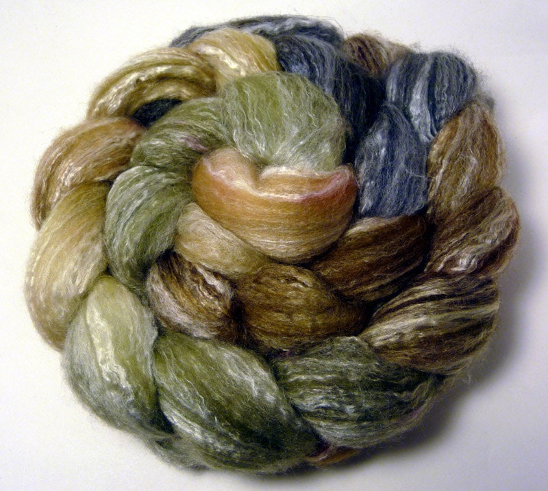 Handdyed Merino Wool/Bamboo Roving - Rare Earth - brown, tan, grey, gray