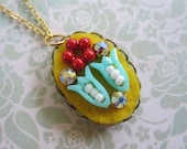 Vintage Plastic Flower Collage Necklace - Tulip Garden