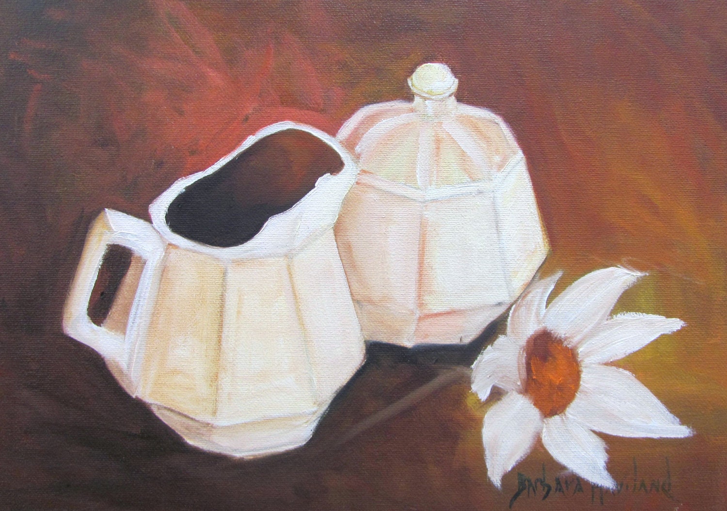 Creamer,Sugar Bowl, and Daisy studio clearance oil painting EBSQ team