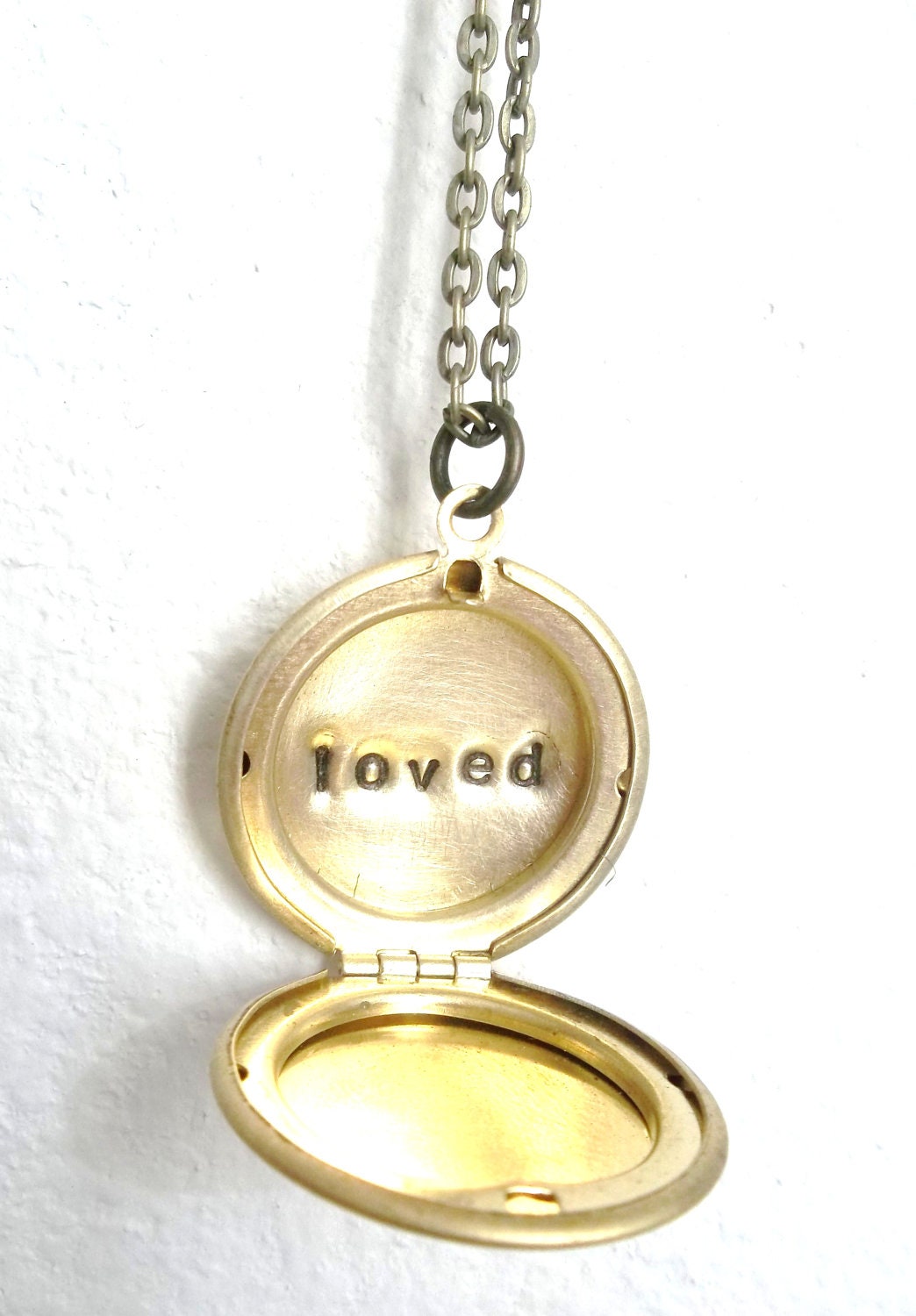 loved - secret message locket - Custom Hand Stamped Brass Locket Necklace