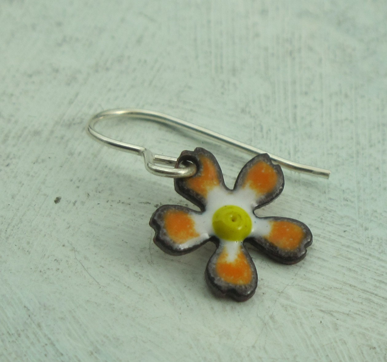 Orange Flower Earrings - enamel fused to copper by Kathryn Riechert