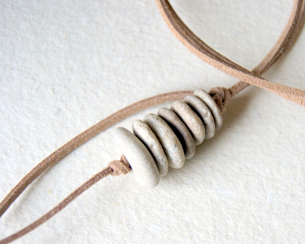 Cairn Necklace, Beach Stone Necklace, stacked stones, almond suede cord, zen, ocean-inspired