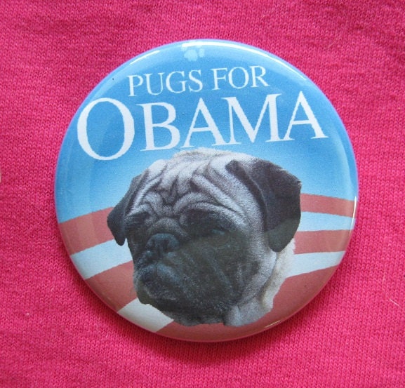 bella the pug for obama pin or magnet