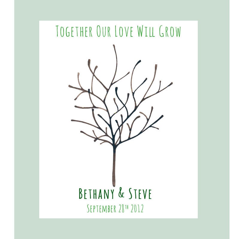 Thumbprint Tree Wedding Guestbook Print At Home Personalized Downloadable Watercolour Print