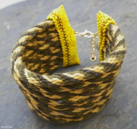 Sunflower Fields, handmade kumihimo cuff with beadwork