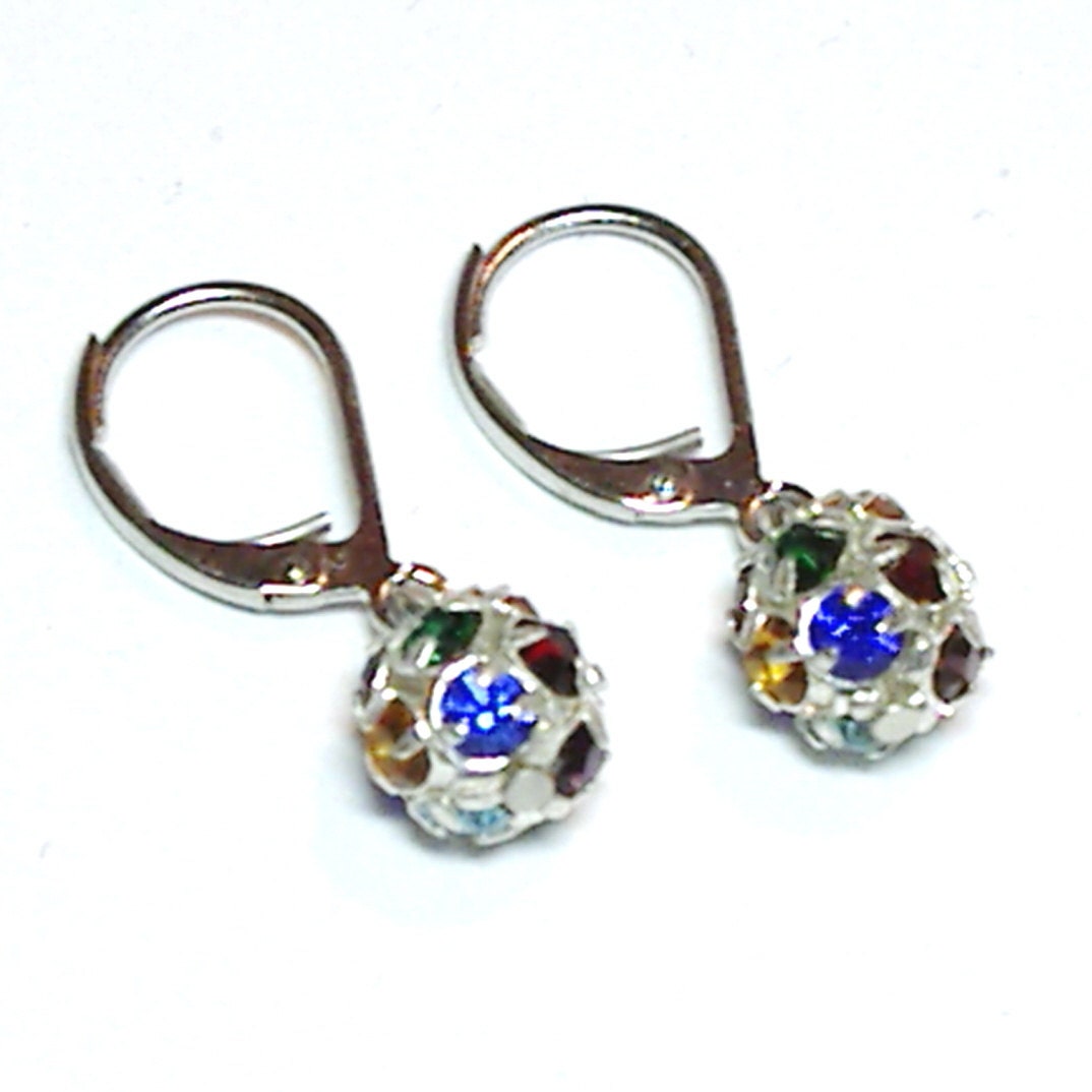 Multi Color Rhinestone Disco Ball Earrings