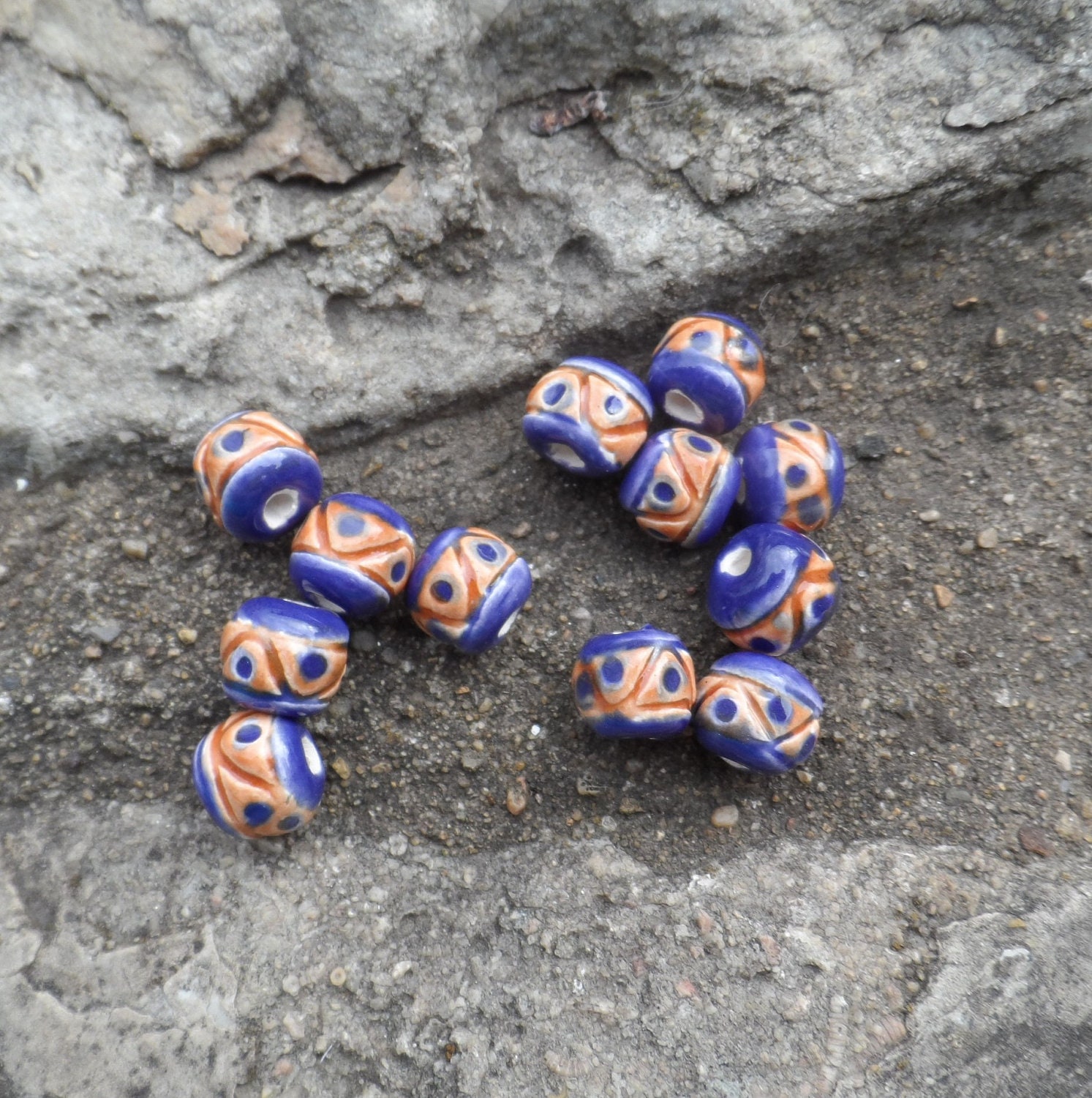 Ceramic Clay Purple and Gold Drum Beads
